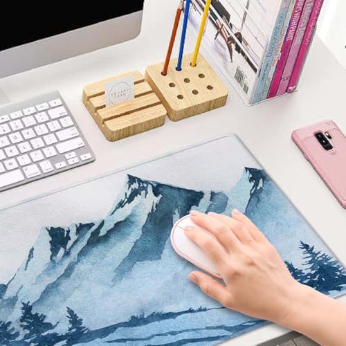 Watercolor Winter Mountains Landscape Desk Mat, Extended Big Mouse Mat for Home and Office, Large Gaming Mousepad Laptop Keyboard Mat with Non-Slip Rubber Base, Stitched Edges (31.50"x11.8"x0.12") - color: Watercolor Winter Mountains Landscape