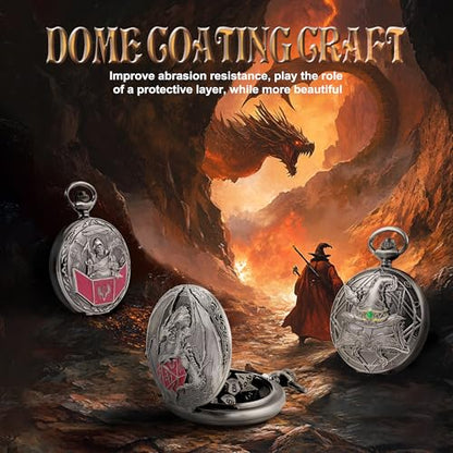 Kabinka D&D Dice Set with Pocket Watch Shell, 7Pcs Polyhedral Dice Set, DND Dice with Necklace Perfect for Dungeons and Dragons Dice, RPG, Role Playing Dice Accessory (DM, Ancient Silver) - color: Ancient Silver, style: DM