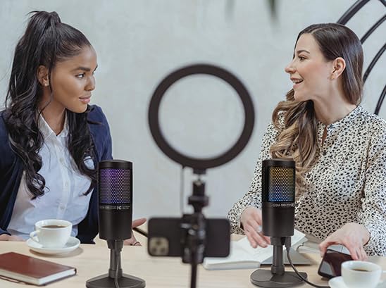 Gemini Sound GSM100USB PC Computer USB Condenser Microphone with RGB LED Lights Headphone Jack Volume and Background Noise Reduction Controls for Live Streaming Podcasting Chat Gaming Twitch Zoom