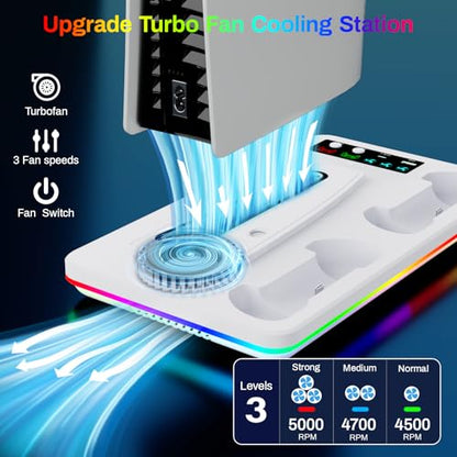 PS 5 Cooling Station and PS 5 Stand with RGB Controller Charging Station for PlayStation5Console, Controller Charger, Cooling Stand, PS5/Slim/Pro Accessories Kit with 3 Level Cooler Fan - color: RGB-white