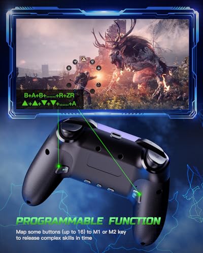 VOYEE Switch Controllers for Switch/Lite/OLED/PC, Pro Controller | Wireless, Programmable, RGB Lightning LED, 10-15H Runtime, One-key Pairing, Turbo, Vibration, 6-Axis Motion Control, Wake-up - color: Blue