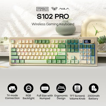 EPOMAKER Aula S102 PRO Membrane Gaming Keyboard w/TFT Screen & Volume Knob | Silent Keyboard w/ Number Pad for PC Game/Office, BT/2.4G/USB, RGB Backlit, Creamy Silicone Structure (Yellow) - color: Yellow