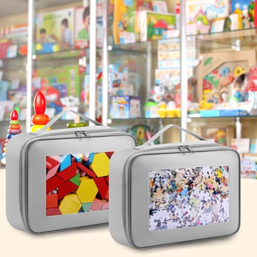 Abbylike 8 Pack Toys Storage Bags with Handle and Clear PVC Window, Classic Bricks Building Set Organization Bags, Car Toy Traveling Carrying Case for Puzzles Board Games Building Blocks(Gray) - color: Gray