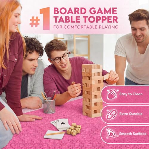 Board Game Mat 35"x35" Designed for 36 in Tables, Mahjong Mat with Carrying Bag, Neoprene Playmat, Table Cover for Board Games, Tile, Poker, RPG and Dominoes (Pink) - color: Pink