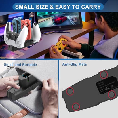 Switch Controller Charger Station for Nintendo Switch & OLED, Pro Charging Dock for JoyCon/Pro/ PS5 Controller/Xbox, 6 in 1 Charging Stand Accessories for Nintendo Gamepad, Black