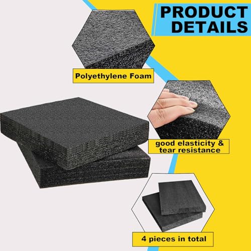 Treela 4 Pcs Customizable Polyethylene Foam Sheets 16x12x3" Black Thick Cuttable Foam Padding Inserts for Cases, Polyethylene Block Sheets for Packing Toolbox Storage and Craft Pad - size: 16x12x3''