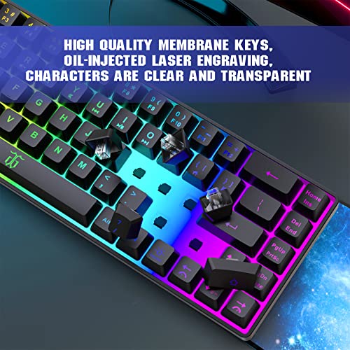 Snpurdiri 60% Wired Gaming Keyboard, 68 Keys, Black | Rainbow Backlit Mini Membrane Gaming Keyboard for Windows PC Gamers - color: Black(Rainbow)