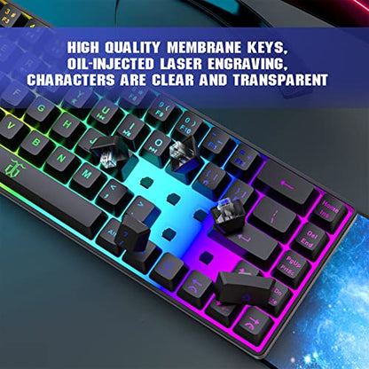 Snpurdiri 60% Wired Gaming Keyboard, 68 Keys, Black | Rainbow Backlit Mini Membrane Gaming Keyboard for Windows PC Gamers - color: Black(Rainbow)