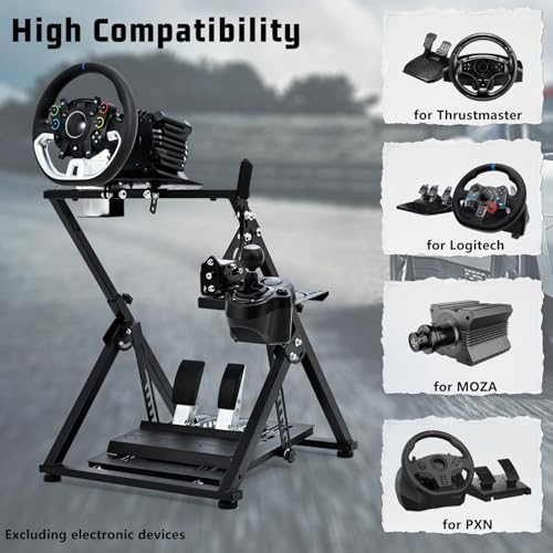 Gazzyt Foldable Racing Wheel Stand Adjustable Racing Cockpit for Logitech | R5 R9 G29, for Thrustmaster T248 T500, for Fanatec Sturdy Gaming Stand,Space-Saving Design Wheel and Pedals Not Included