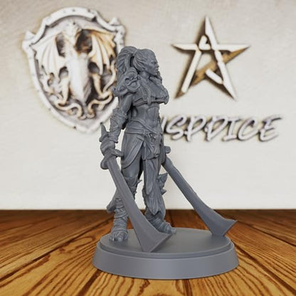 Fantasy Warrior Figure for DND Campaigns - Unpainted 28mm Barbarian Chieftain Miniature for Tabletop RPG, TRPG Battles & Army Building - Hand-Paint Ready Hero Model-AS130
