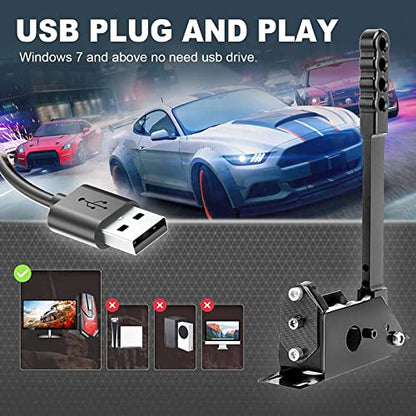 64 Bit USB Handbrake, Premium Aluminum Alloy Hall Sensor | PC Sim Racing Handbrake with Rally Drift Gaming Cable, Sturdy Clamp For Desk Mount