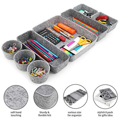 Welaxy 8-piece desk drawer organizer trays felt shallow bin Gray Minimalist - color: Gray