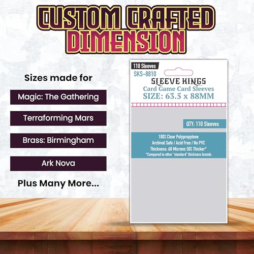 Sleeve Kings Standard Card Sleeves – 110 Count, Clear 60 Micron Thickness, Medium MTG Size (63.5 x 88 mm), Compatible with Magic: The Gathering & More – SKU: SKS-8810 - size: 63.5 x 88 mm, style: Card Game