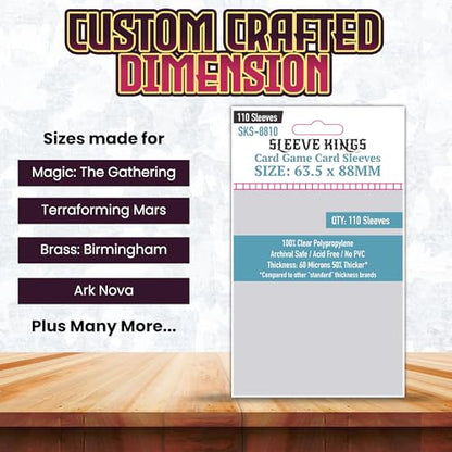 Sleeve Kings Card Sleeves 63.5x88mm, 60 Micron, Board Game Sleeves, 1100ct | 100% Clear Polypropylene, Acid-Free & PVC-Free, Compatible with Magic: The Gathering, Terraforming Mars, SKU SKS-8810X10 - size: 63.5 x 88 mm (10x110 Pack, 1100 Sleeves), style: