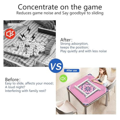 Pink Mahjong Mat with Rules, 31.5*31.5in Anti Slip American Mahjong Mat for Table, Noise Reduction, Neoprene Mah jongg Mats with Carrying Bag & 3 Dices, Mahjong Supplies Gift, Board Tile Games Mats - color: Pink01