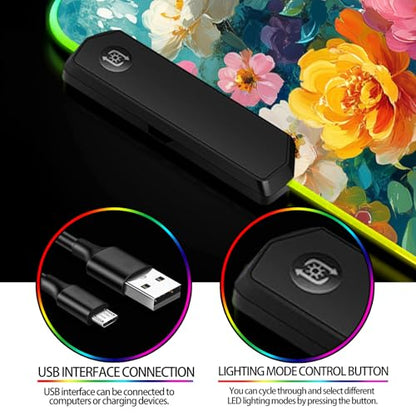 RGB Colorful Flower Peony Gaming Desk Mat, Computer Keyboard Large Extended Long Floral LED Mouse Pad for Office and Home, XL (W28) - color: Rgb-w28