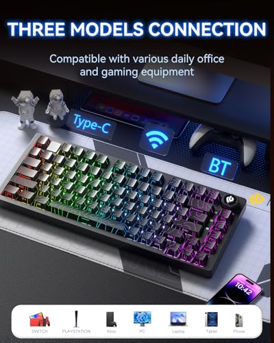 LEOBOG x Aula HI75C Pro Mechanical Gaming Aluminum Keyboard with Knob | Tri-Modes Bluetooth/USB-C/Wireless,Programmable Hot Swappable 80 PBT Keycaps,RGB Backlit,Pre-lubed Turquoise Switches - color: Black