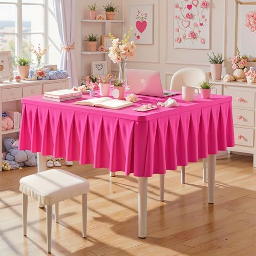 Hot Pink Square Tablecloth 34x34 Inch Stretchy Fitted Small Card Tablecloth | with Ruffle Pleated Table Skirt, Wrinkle-Free Spandex Mahjong Table Cover, for Dining, Kitchen, Patio, Banquet & Party Decor - color: Hot Pink, size: 34" x 34" (Square-1 Pack)