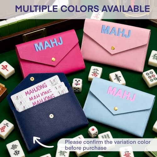 Leather Mahjong Card Clutch Pouch, 8 x 6 Inches Protective Case for American Mahjong Strategy Cards, Secure Magnetic Closure Accessories Holder, Elegant Game Night Gift (Dark Blue) - color: Dark Blue