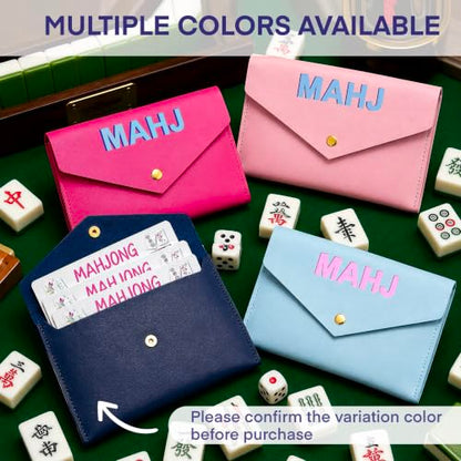 Leather Mahjong Card Clutch Pouch, 8 x 6 Inches Protective Case for American Mahjong Strategy Cards, Secure Magnetic Closure Accessories Holder, Elegant Game Night Gift (Dark Blue) - color: Dark Blue