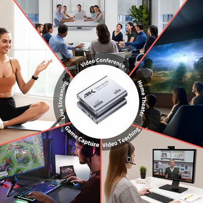 USB 3.0 4K Video Capture Card for PS5/Switch/Xbox/PC | 1080P60Hz/2K30Hz/4K18Hz Capture, 4K60Hz HDMI Loop-Out, High-Speed Interface, OBS Compatible, Near-Zero Latency, Plug & Play
