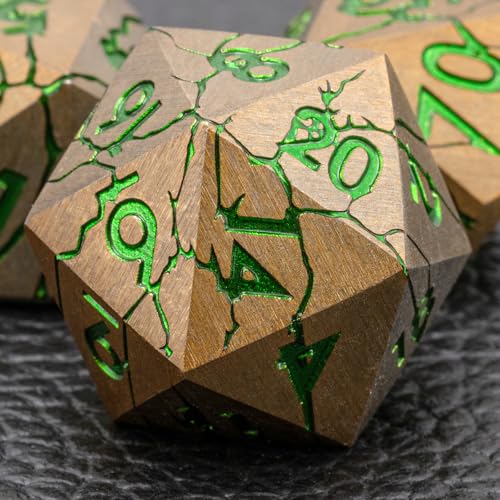 Metal D&D Dice Set with Box - Polyhedral Dice for RPG Dungeons and Dragons with Cracks - color: Copper and Green