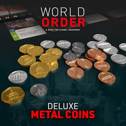World Order: Metal Coins - 85 Collectible Pieces, Board Game Upgrade Components, Replace Base Cardboard Money, Multiple Denominations, Economic Set - style: Metal Coins