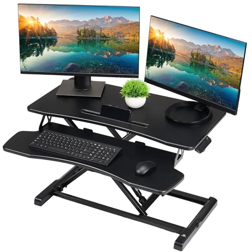 TechOrbits Standing Desk Converter-32-inch Height Adjustable, MDF Wood, Sit Riser-Black, 32" - size: 32" MDF Wood