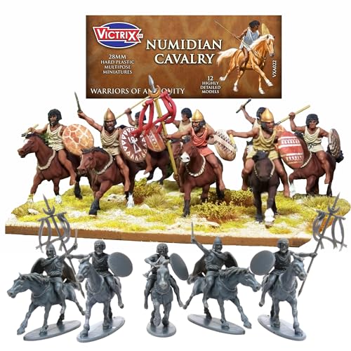 Wargames Delivered - Victrix Numidian Cavalry with Bonus Miniature STL Download - 28mm Multipose 12 Figures Plastic Miniatures Set, Spears for Wargaming & Tabletop Strategy Games