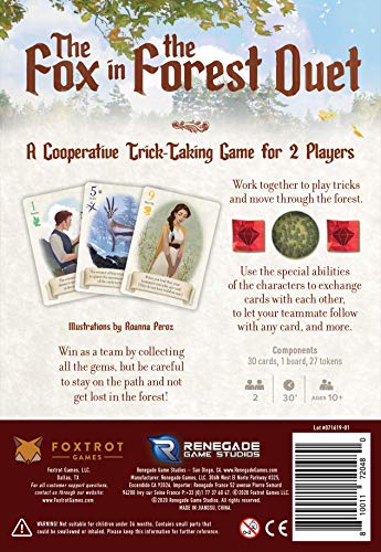 Renegade Game Studios Fox in the Forest Duet 2 Player Card Game | Cooperative trick-taking game for ages 10+. Features beautiful artwork and gems to collect during 30-minute gameplay