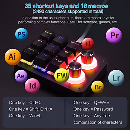 Koolertron 9-Key Mechanical Numpad with 2 Programmable Knobs, LED Backlit Macro Gaming Keyboard, Fully Customizable Numeric Keypad for PC - style: 9 Keys/Red switches/RGB Backlight