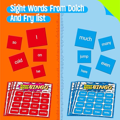 SpriteGru Sight Word Bingo Game, 144 Sight Words Learn to Read Level 1 & Level 2 Bingo Board Game Dolch & Fry Words Lists for Kindergarten, Classroom, Home, Grade 1st, 2nd, Kids 4-8 (2-40 Players) - style: Sight Word Level 1 & Level 2-B