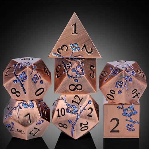 DNDND Metal Dice, 7 PCS Heavy Solid Metallic Flower DND Dice Set with Gorgeous Gift Case for D&D Dungeons and Dragon Tabletop Game (Ancient Copper) - color: Flower Copper