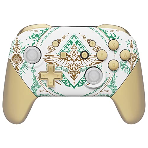 eXtremeRate Glow in Dark - Totem of Kingdom White Faceplate Backplate Handles for Nintendo Switch Pro Controller, Soft Touch Replacement Grip Housing Shell Cover Buttons for Switch Pro Controller - color: Glow in Dark - Totem of Kingdom White
