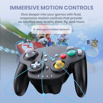 SAFFUN 2 Pack Wireless GameCube Style Controller for Switch 1 & 2 / Lite/Switch Online, NGC Style Pro Controller Compatible with Windows PC, macOS - (Rechargeable) (Built-in Rumble) (NFC)- Black - color: Two Pack BT Version Black