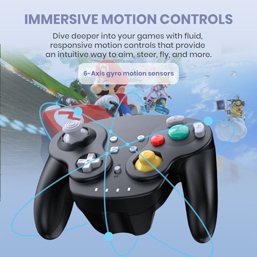 2 Pack Wireless GameCube Style Controller for Switch 1 & 2 / Lite / Switch Online, NGC Style Pro Controller Compatible with Windows PC, macOS - (Rechargeable) (Built-in Rumble) (NFC)- Indigo/Black - color: Two Pack BT Version Indigo/Black