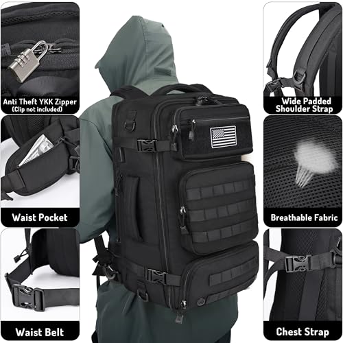 MOZETO Travel Backpack for Men 40L TSA Approved Carry On Backpack with USB Charging Port Durable Water-resistant Convertible Duffle Luggage Bag Large Weekender Bag Daypack Fits 17.3 Inch Laptop