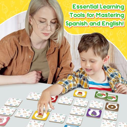 Edulok Memory Card Game, Toddler Match Game, Learn Spanish for Kids, Bilingual Flash Cards, Learning Toys for 4 Year Old, Preschool Learning Activities, Homeschool Supplies, Kindergarten Toys - style: Food