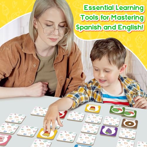 Edulok Memory Card Game, Toddler Match Game, Learn Spanish for Kids, Bilingual Flash Cards, Learning Toys for 4 Year Old, Preschool Learning Activities, Homeschool Supplies, Kindergarten Toys - style: Food