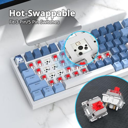 Guffercty kred 75% Percent Blue Keyboard Gasket Mount with Knob, Hot-swappable RGB Wired Mechanical Gaming Keyboard Programmable for Mac/Win (82 Sea Fog Blue) - color: GASKET 82 Sea Fog Blue