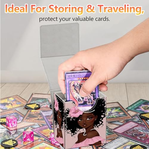 Card Deck Box, Card Storage Box Fits 100+ Single Sleeved Cards, Large Capacity PU Leather Card Storage Box with Strong Magnet for Magic Commander TCG CCG, African American Afro Women - color: African American Afro Women