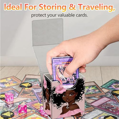 Card Deck Box, Card Storage Box Fits 100+ Single Sleeved Cards, Large Capacity PU Leather Card Storage Box with Strong Magnet for Magic Commander TCG CCG, African American Afro Women - color: African American Afro Women