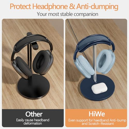 Headphone Stand with Wireless Charger, Gaming Headset Holder Hanger Rack 2 in 1 Wireless Charging Station Dock for iPhone 15/14/13/12/11 Series, Samsung, AirPods Pro/3/2, Aluminum Alloy Rod, Navy Blue - color: Navy Blue