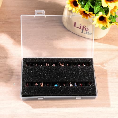 Fremego Miniature Figure Storage Case,Transparent Figurine Storage Box Display Case Plastic Carrying Case for 1/64 1/87 Scale Figurines with Foam Insert (1)