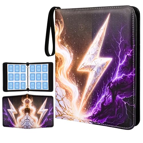 Trading Card Binder 9 Pocket, 900 Pocket Card Holder with 50 Removable Sleeves,PU Waterproof Card Book 3-Ring Zipper Collectible Card Album for Adult Gift (Purple-1) - color: Purple-1, size: 9 Pocket, 900 Cards