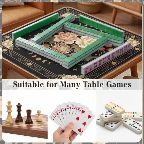 Britimes Mahjong Mat with Black Carrying Bag,31.5"x31.5", Celestial Floral | Moon Non-Slip Noise Reduction Gaming Mat Rubber Multi Purpose Game Table Cover for Mahjong Card Dominoes Board Tile Games - color: Flower Moon