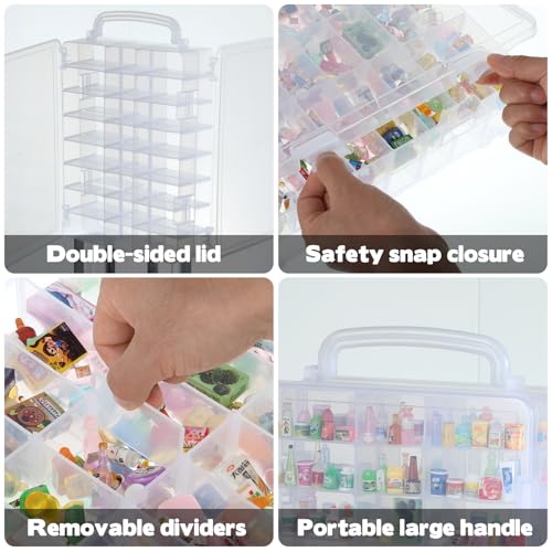 2 Pack 96-Slot Mini Brand Storage Cases, Clear Plastic Mini Brand Organizer Box with Adjustable Dividers, Portable Compartment Container for mi ni Toys and Collectibles (Case Only) - size: 2 pcs