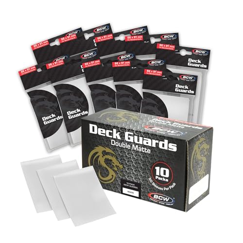 BCW Deck Guard - Double Matte Card Sleeves | 500 Count Box (10 Packs of 50 Sleeves) |Acid-Free, No PVC | Fits 2.5" x 3.5" Game Cards | Archival Safe Sleeves for Card Protection (White) - color: White