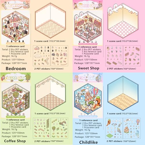 DIY 3D Sticker Scene,8 Sets Pack(500+),Reusable Sticker Book | Cute Sets for Free Combination, Cute Waterproof for Anywhere, Crafts Party Favors Birthday Gift - style: L 3-in-1 8P