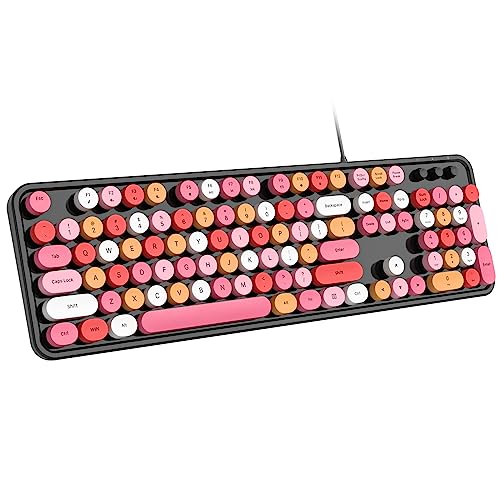 Dilter Wired Keyboard, 104 Keys Full-Sized Typewriter Keyboards, USB Plug and Play Office Keyboard with Number Pad, Caps Indicators for Windows 7 8 10, PC, Laptop, Desktop (Black Colorful) - color: Black Colorful